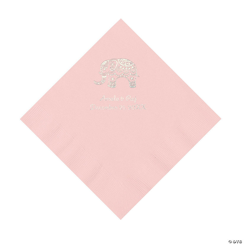 Light Pink Indian Wedding Personalized Napkins with Silver Foil - Luncheon Image Thumbnail
