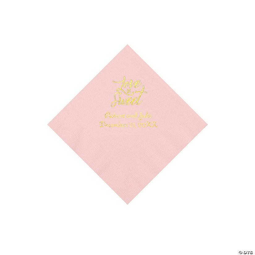 Light Pink Love Is Sweet Personalized Napkins with Gold Foil - Beverage Image Thumbnail