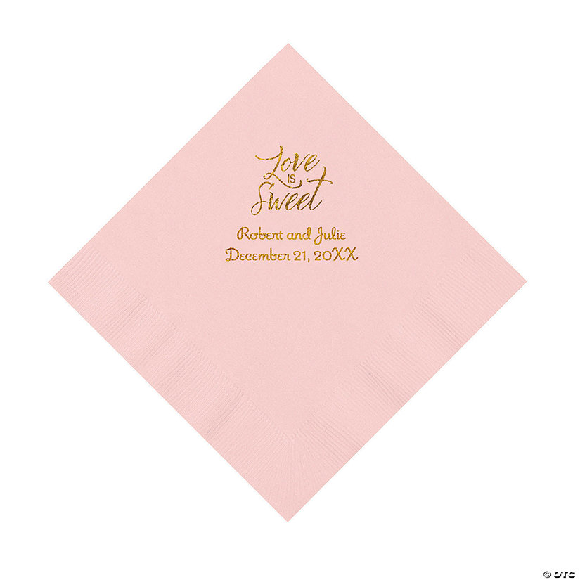 Light Pink Love Is Sweet Personalized Napkins with Gold Foil &#8211; Luncheon Image Thumbnail