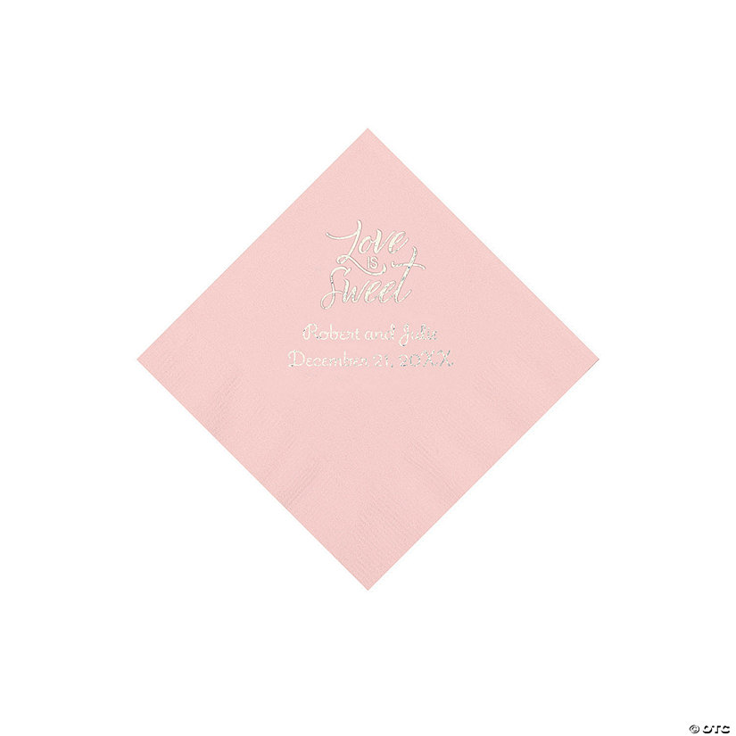 Light Pink Love Is Sweet Personalized Napkins with Silver Foil - Beverage Image Thumbnail