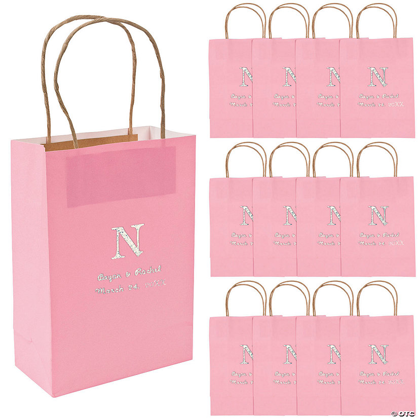 Light Pink Medium Personalized Monogram Welcome Gift Bags with Silver Foil | Oriental Trading