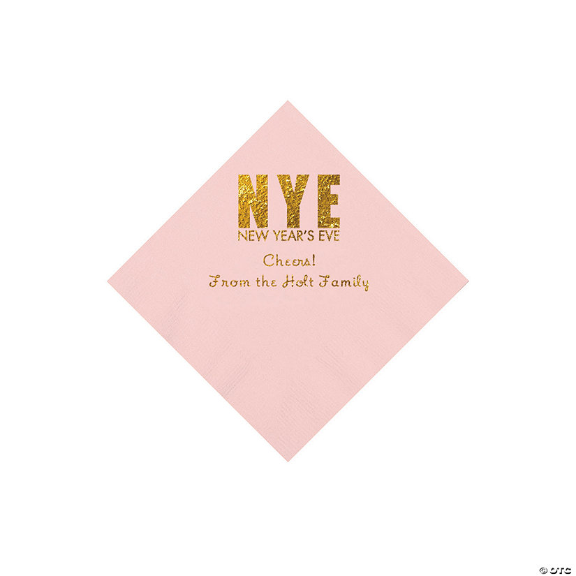 Light Pink New Year&#8217;s Eve Personalized Napkins with Gold Foil - Beverage Image Thumbnail