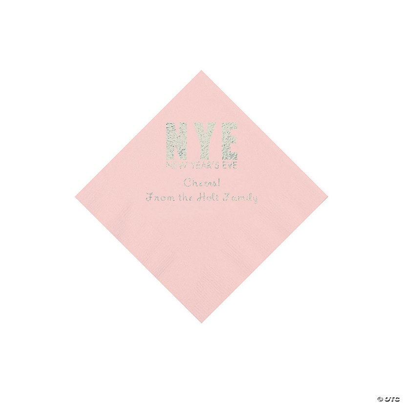 Light Pink New Year&#8217;s Eve Personalized Napkins with Silver Foil - Beverage Image Thumbnail