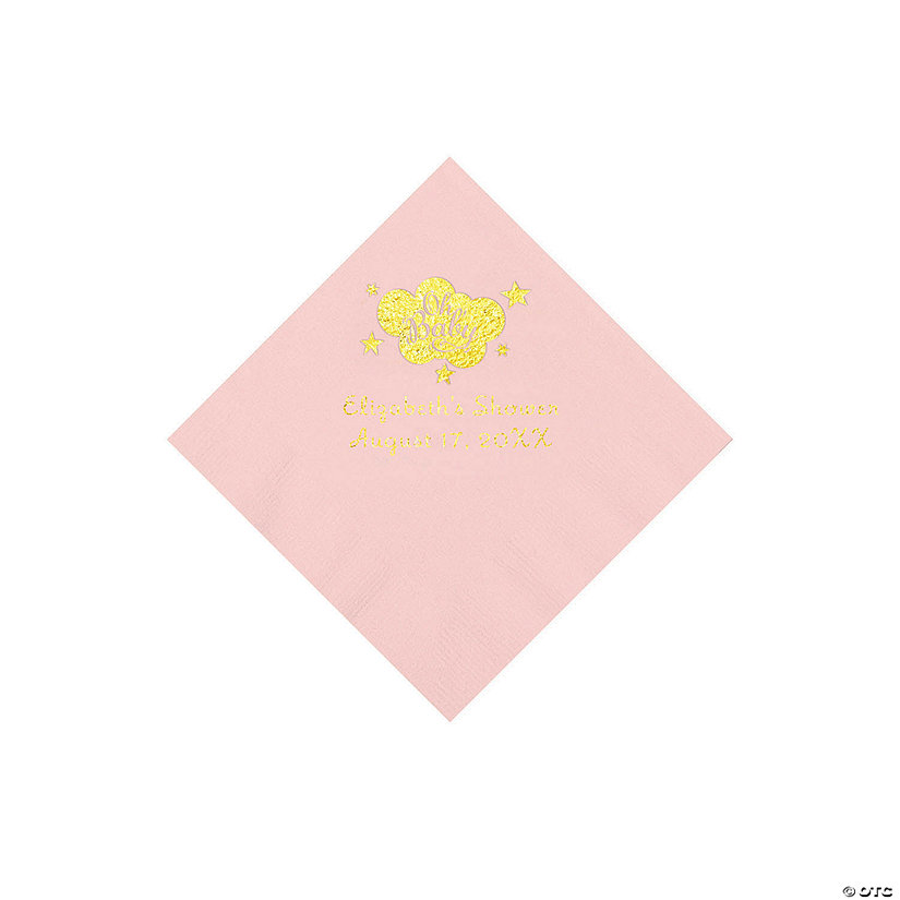 Light Pink Oh Baby Personalized Napkins with Gold Foil - 50 Pc. Beverage Image Thumbnail