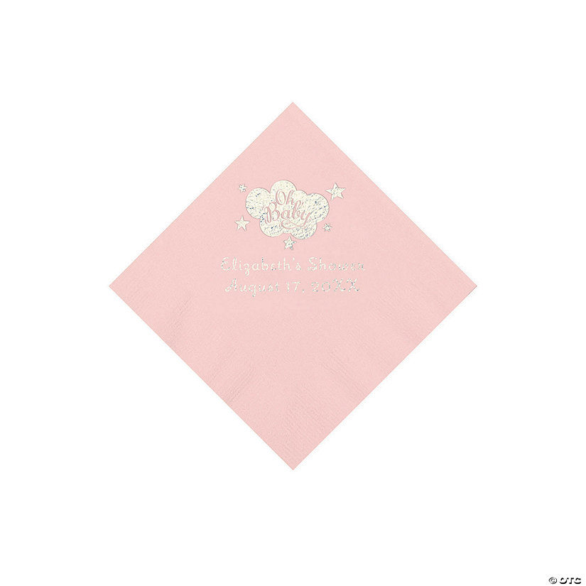 Light Pink Oh Baby Personalized Napkins with Silver Foil - 50 Pc. Beverage Image Thumbnail