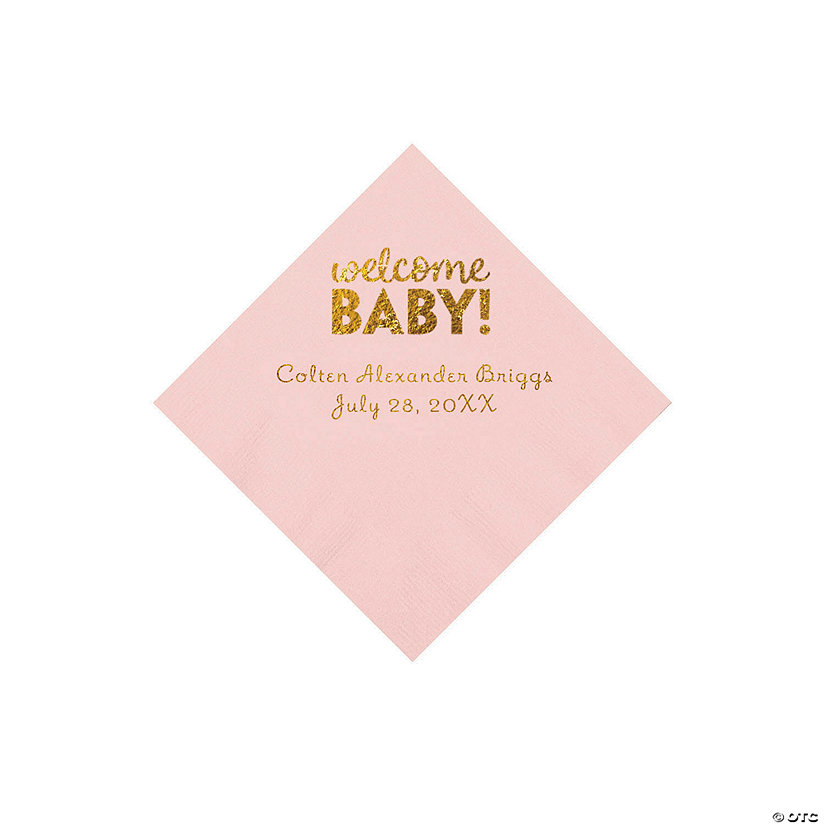 Light Pink Welcome Baby Personalized Napkins with Gold Foil - 50 Pc. Beverage Image Thumbnail