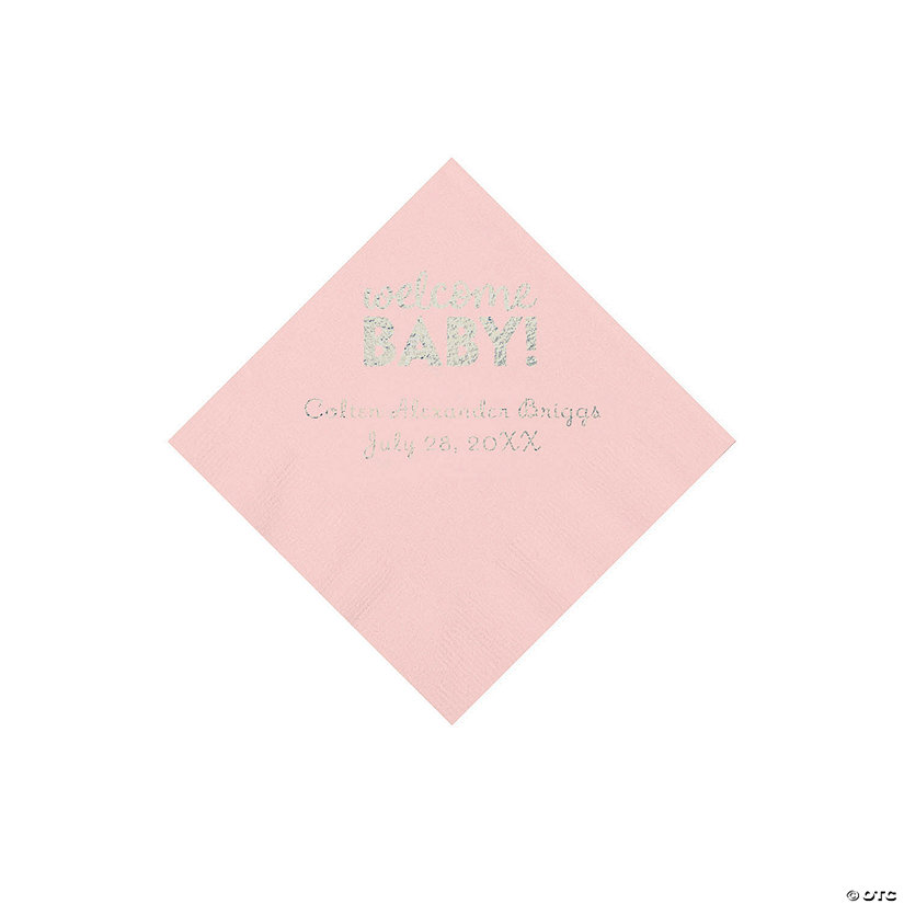 Light Pink Welcome Baby Personalized Napkins with Silver Foil - 50 Pc. Beverage Image Thumbnail