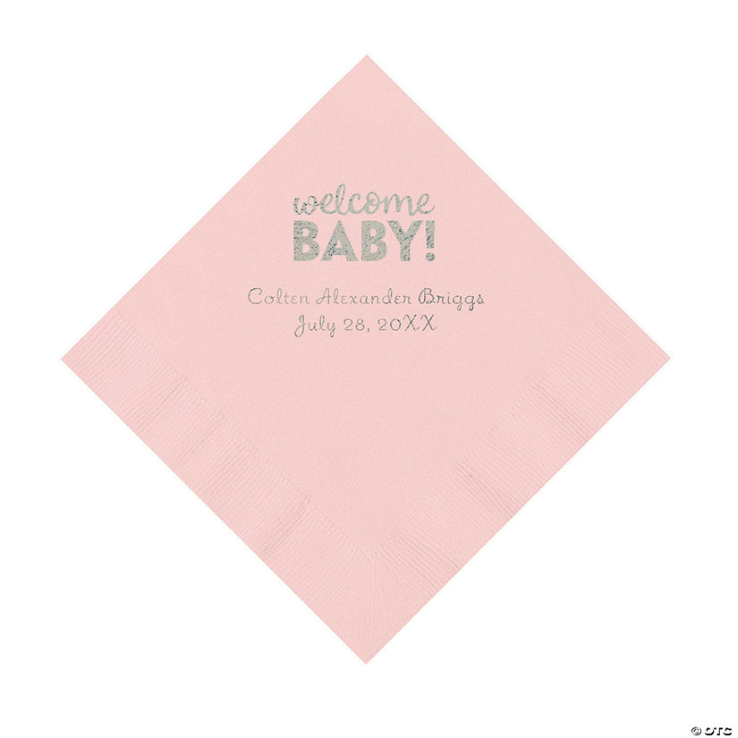 Light Pink Welcome Baby Personalized Napkins with Silver Foil &#8211; 50 Pc. Luncheon Image Thumbnail