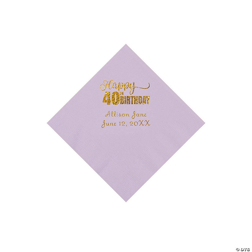 Lilac 40th Birthday Personalized Napkins with Gold Foil - 50 Pc. Beverage Image Thumbnail
