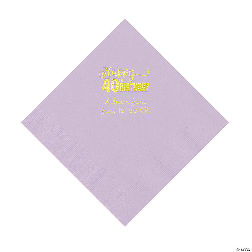 Lilac 40th Birthday Personalized Napkins with Gold Foil &#8211; 50 Pc. Luncheon Image