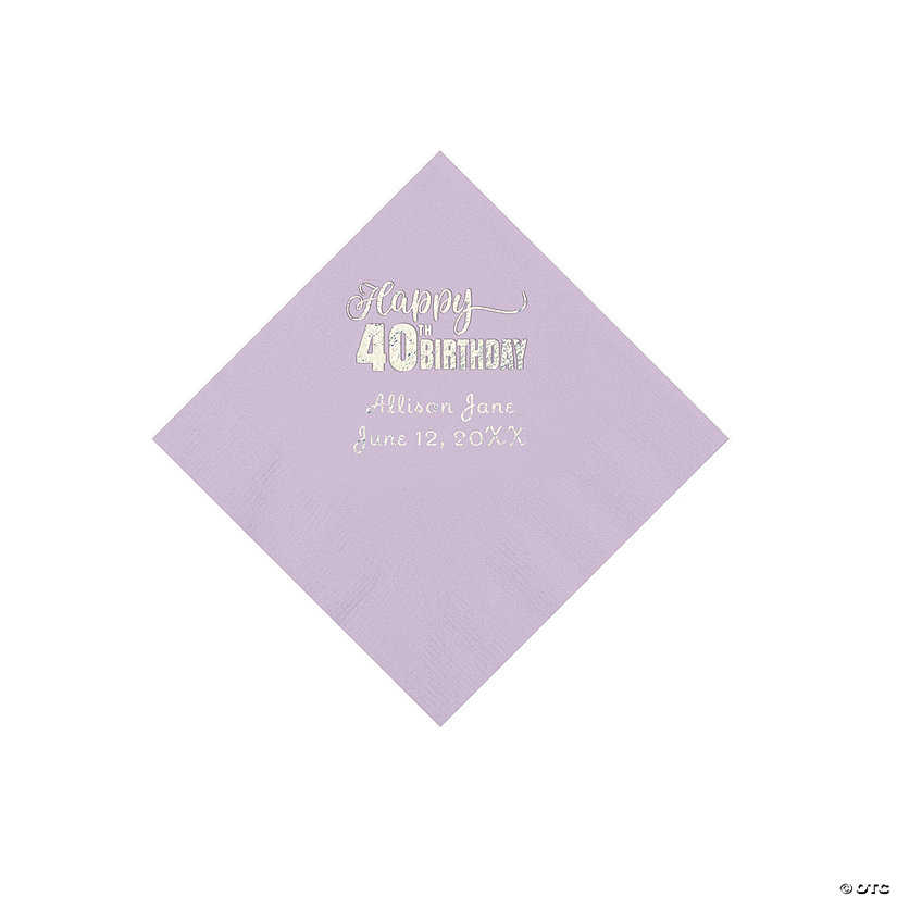 Lilac 40th Birthday Personalized Napkins with Silver Foil - 50 Pc. Beverage Image Thumbnail