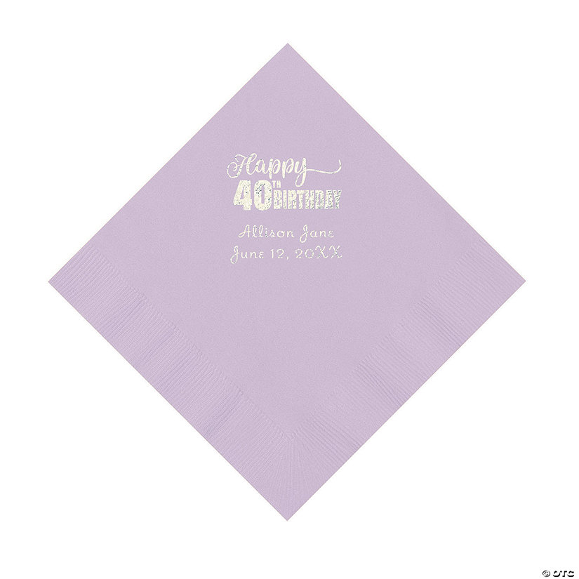 Lilac 40th Birthday Personalized Napkins with Silver Foil &#8211; 50 Pc. Luncheon Image Thumbnail