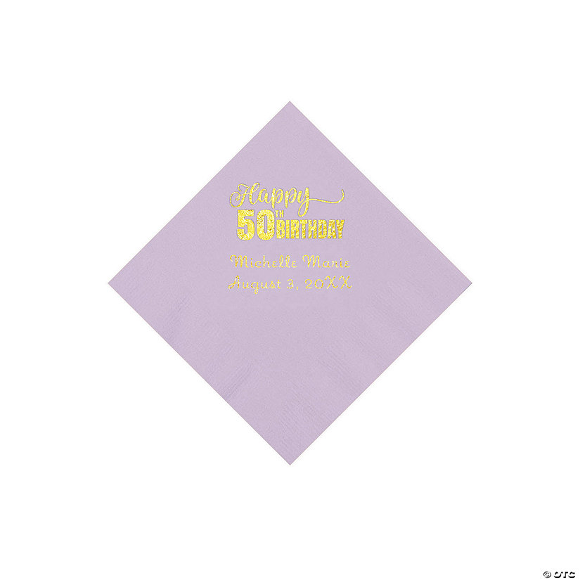 Lilac 50th Birthday Personalized Napkins with Gold Foil - 50 Pc. Beverage Image Thumbnail