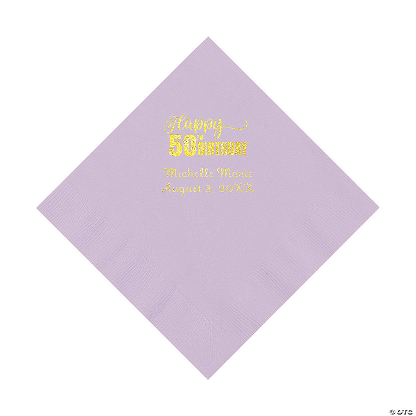 Lilac 50th Birthday Personalized Napkins with Gold Foil &#8211; 50 Pc. Luncheon Image Thumbnail