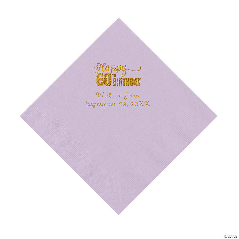 Lilac 60th Birthday Personalized Napkins with Gold Foil - 50 Pc. Luncheon Image Thumbnail