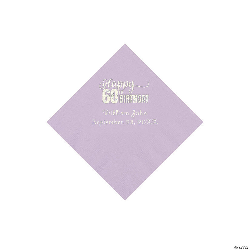 Lilac 60th Birthday Personalized Napkins with Silver Foil - 50 Pc. Beverage Image Thumbnail