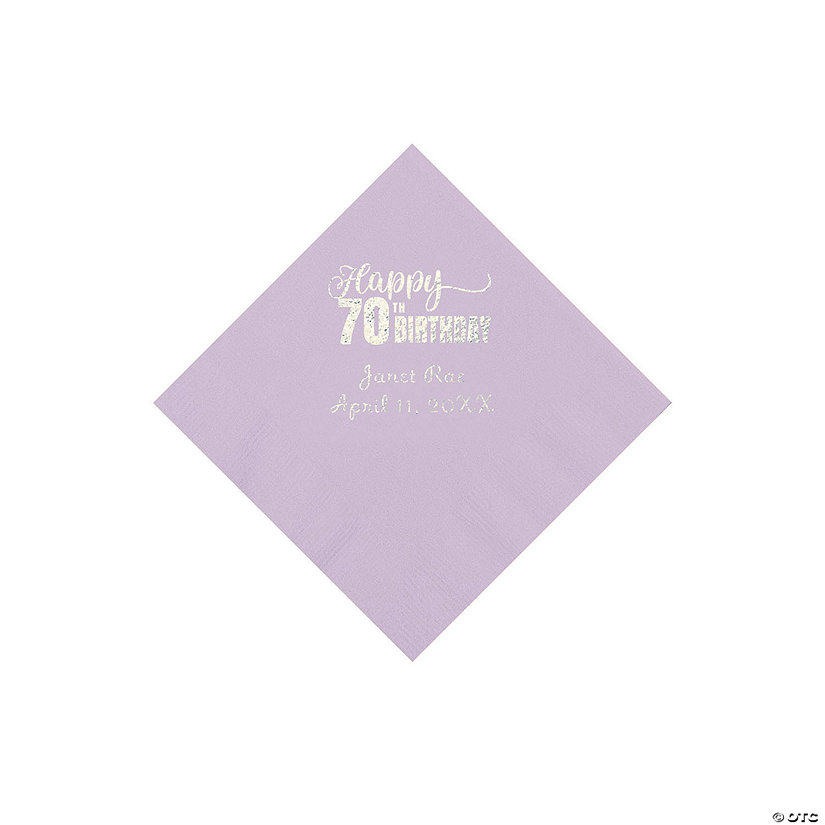 Lilac 70th Birthday Personalized Napkins with Silver Foil - 50 Pc. Beverage Image Thumbnail