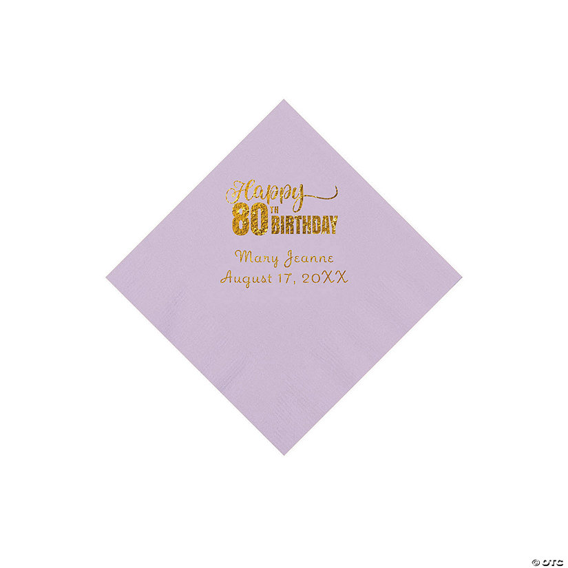 Lilac 80th Birthday Personalized Napkins with Gold Foil - 50 Pc. Beverage Image