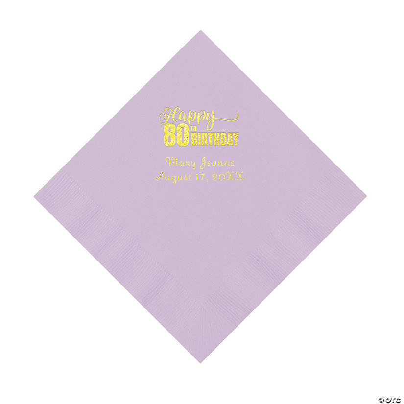 Lilac 80th Birthday Personalized Napkins with Gold Foil &#8211; 50 Pc. Luncheon Image Thumbnail