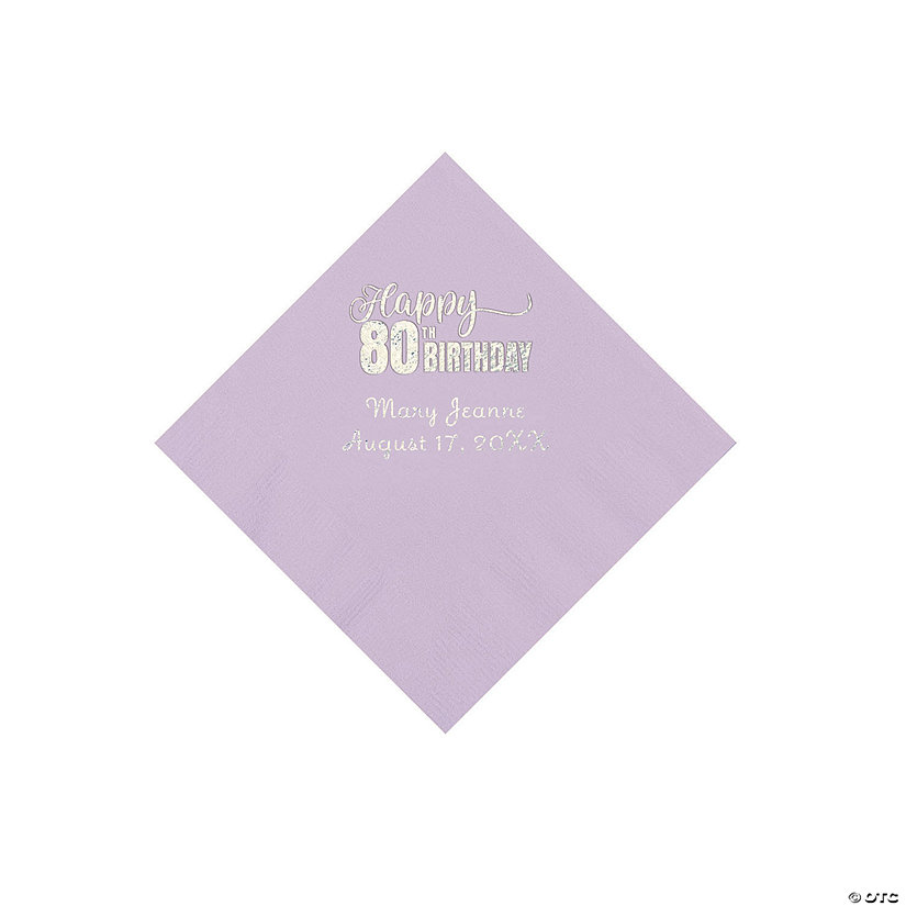 Lilac 80th Birthday Personalized Napkins with Silver Foil - 50 Pc. Beverage Image Thumbnail