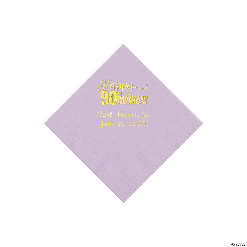 Lilac 90th Birthday Personalized Napkins with Gold Foil - 50 Pc. Beverage Image Thumbnail