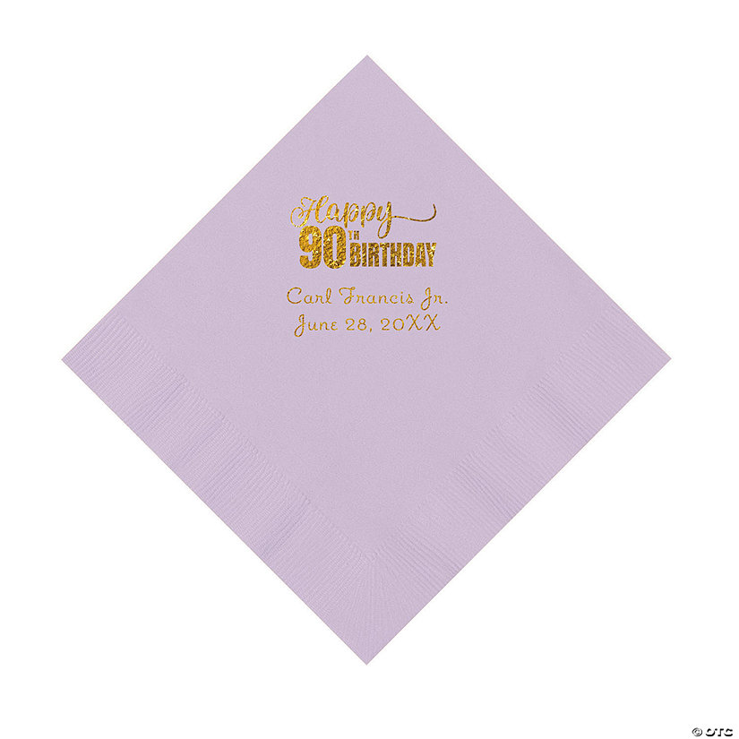 Lilac 90th Birthday Personalized Napkins with Gold Foil &#8211; 50 Pc. Luncheon Image Thumbnail