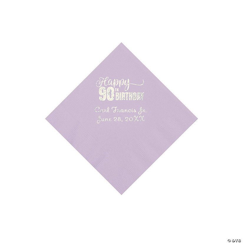 Lilac 90th Birthday Personalized Napkins with Silver Foil - 50 Pc. Beverage Image Thumbnail