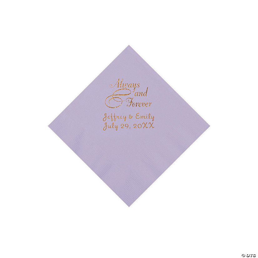 Lilac Always & Forever Personalized Napkins with Gold Foil - Beverage Image Thumbnail