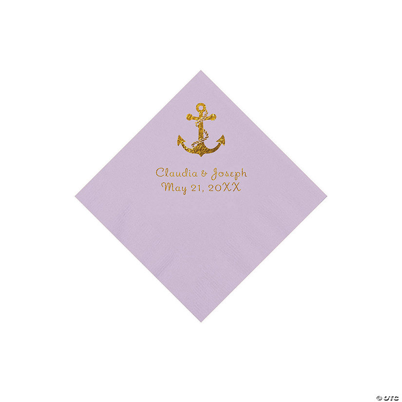 Lilac Anchor Personalized Napkins with Gold Foil - Beverage Image Thumbnail