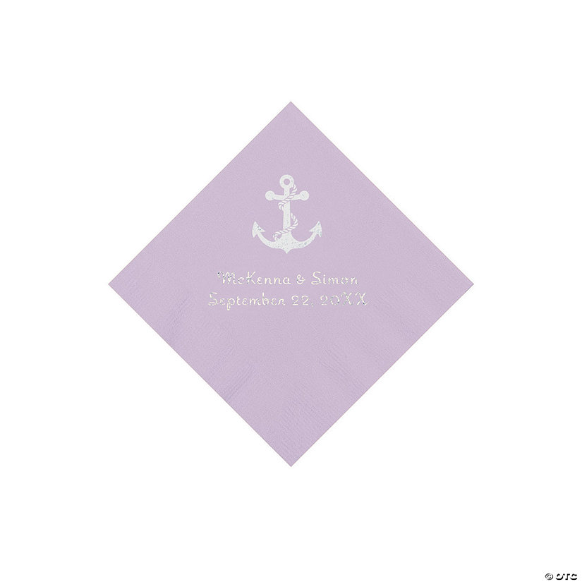 Lilac Anchor Personalized Napkins with Silver Foil - Beverage Image Thumbnail