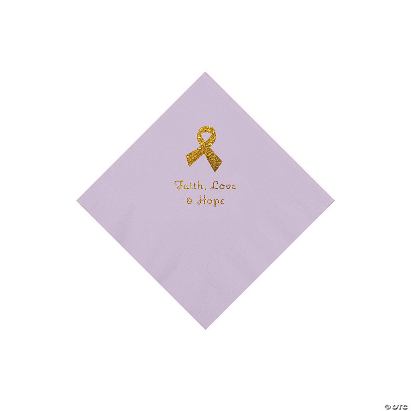 Lilac Awareness Ribbon Personalized Napkins with Gold Foil - 50 Pc. Beverage Image Thumbnail