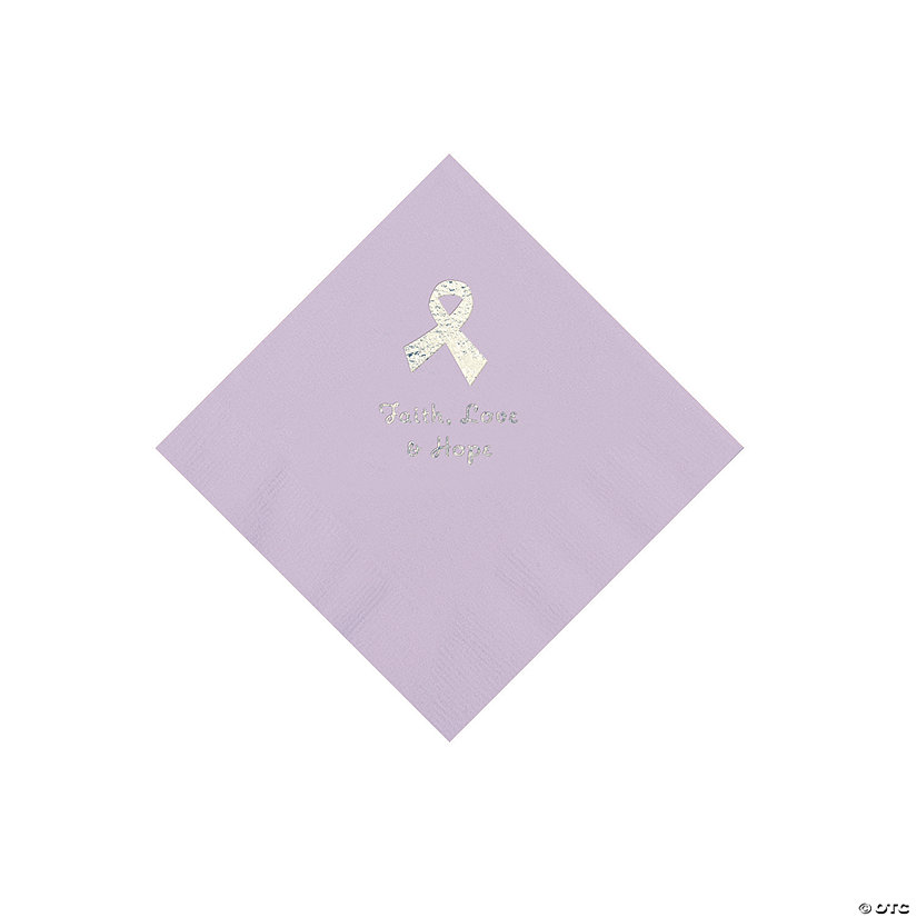 Lilac Awareness Ribbon Personalized Napkins with Silver Foil - 50 Pc. Beverage Image Thumbnail