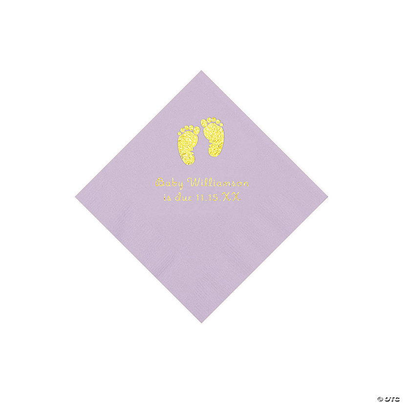 Lilac Baby Feet Personalized Napkins with Gold Foil - 50 Pc. Beverage Image Thumbnail