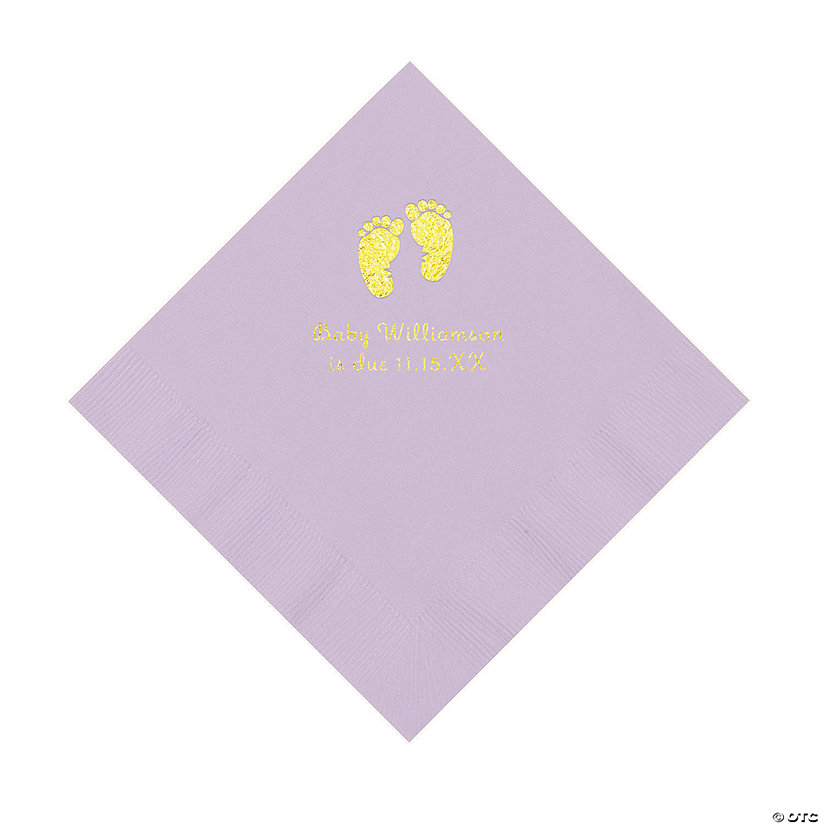 Lilac Baby Feet Personalized Napkins with Gold Foil - 50 Pc. Luncheon Image