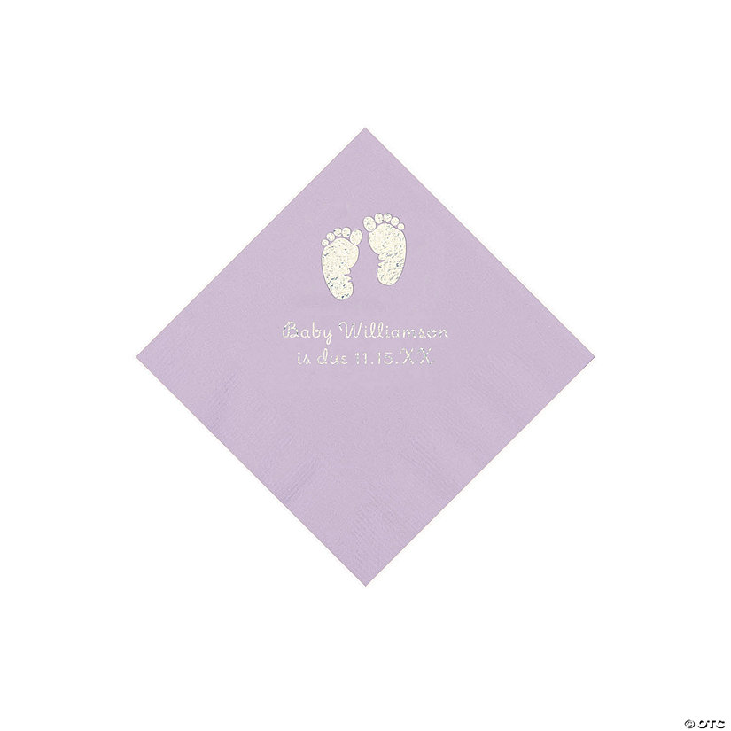 Lilac Baby Feet Personalized Napkins with Silver Foil - 50 Pc. Beverage Image