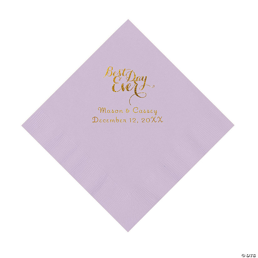 Lilac Best Day Ever Personalized Napkins with Gold Foil &#8211; Luncheon Image Thumbnail