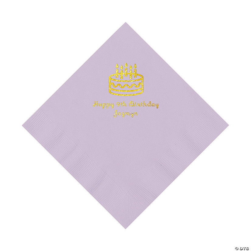 Lilac Birthday Cake Personalized Napkins with Gold Foil - 50 Pc. Luncheon Image
