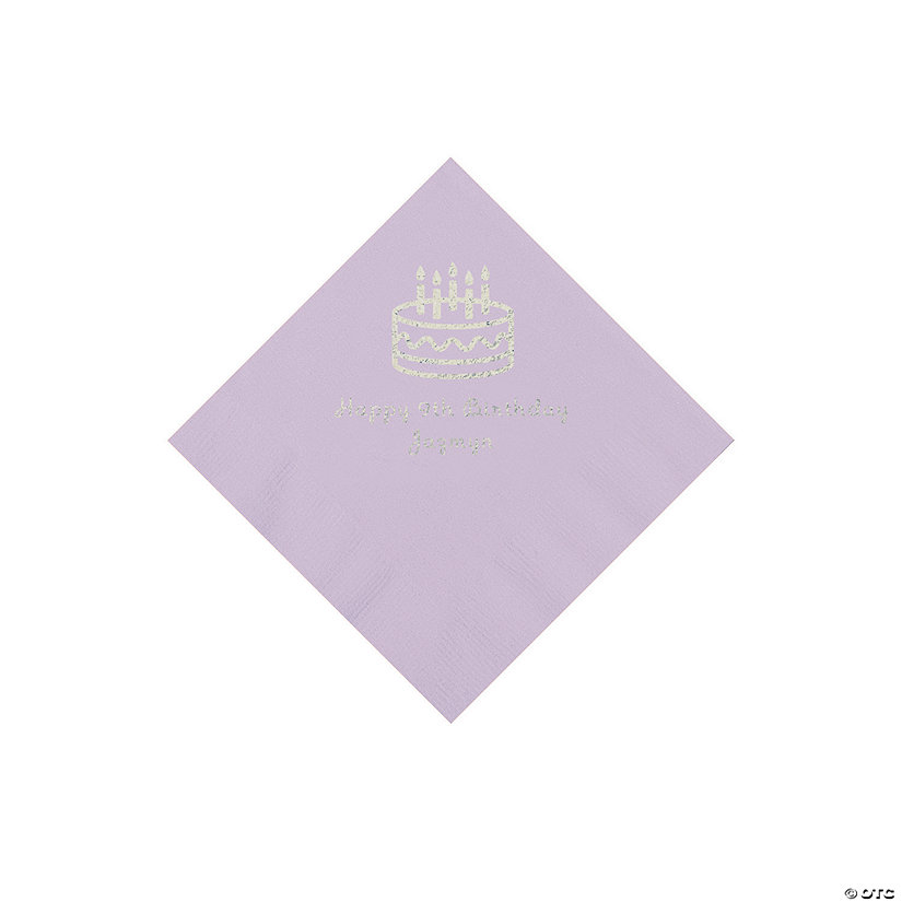 Lilac Birthday Cake Personalized Napkins with Silver Foil - 50 Pc. Beverage Image