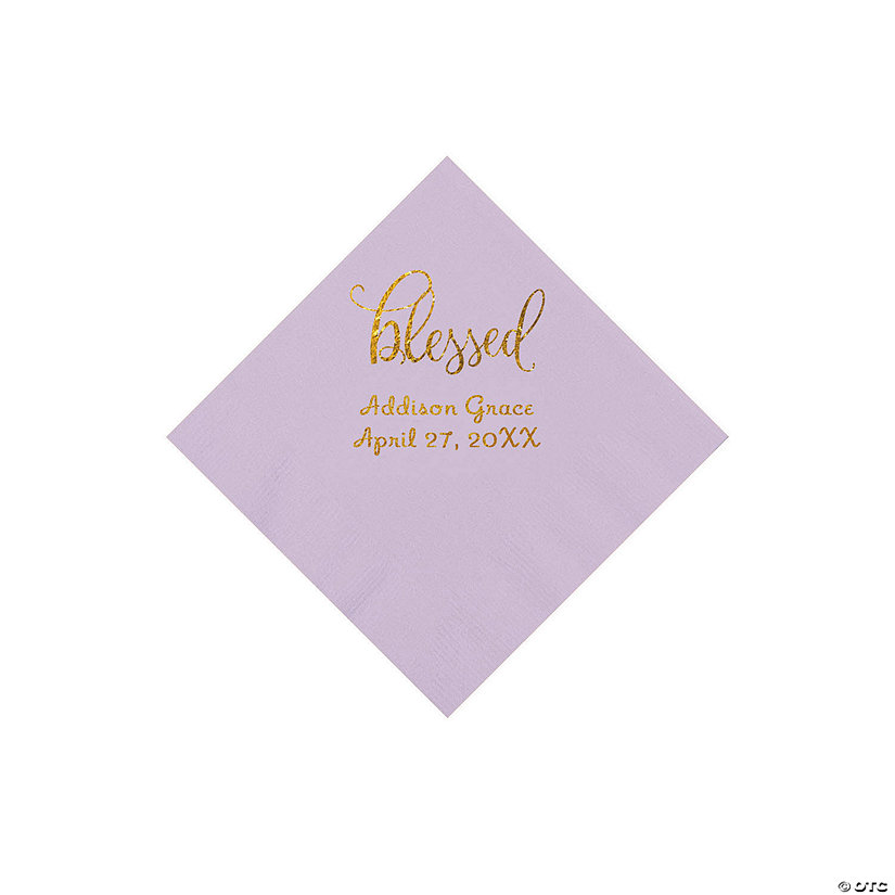 Lilac Blessed Personalized Napkins with Gold Foil - 50 Pc. Beverage Image Thumbnail