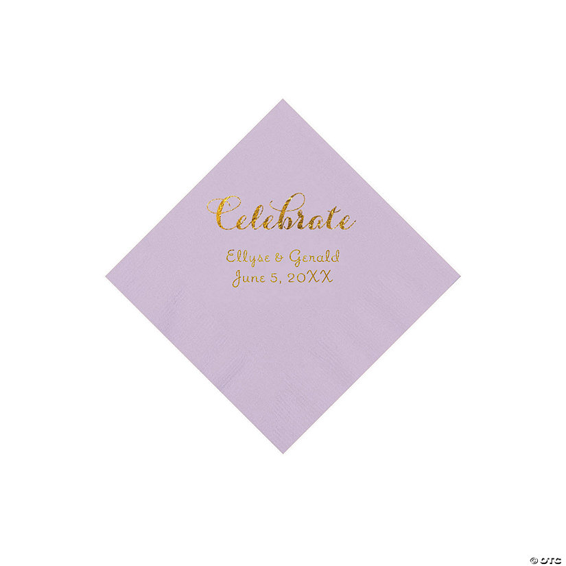 Lilac Celebrate Personalized Napkins with Gold Foil - Beverage Image Thumbnail