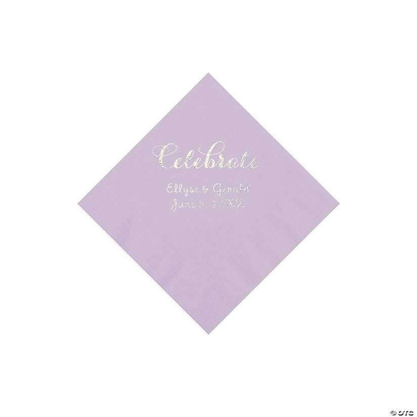 Lilac Celebrate Personalized Napkins with Silver Foil - Beverage Image Thumbnail