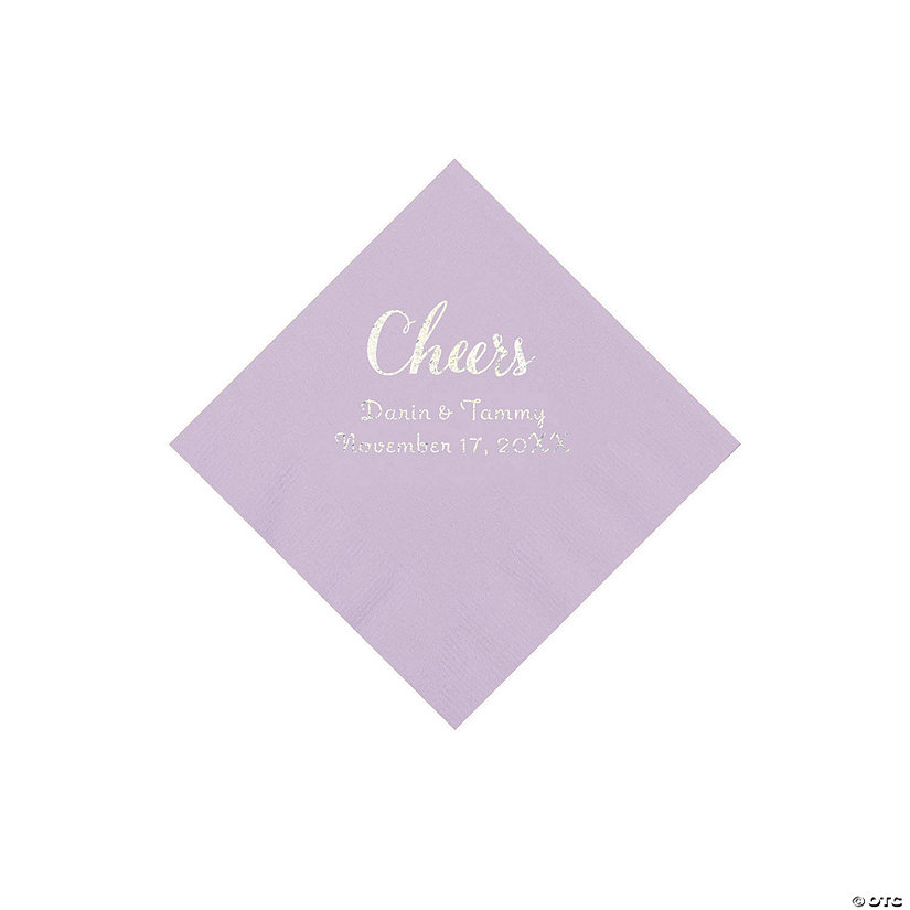Lilac Cheers Personalized Napkins with Silver Foil - Beverage Image Thumbnail