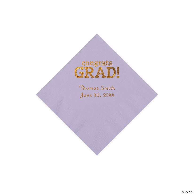Lilac Congrats Grad Personalized Napkins with Gold Foil - 50 Pc. Beverage Image