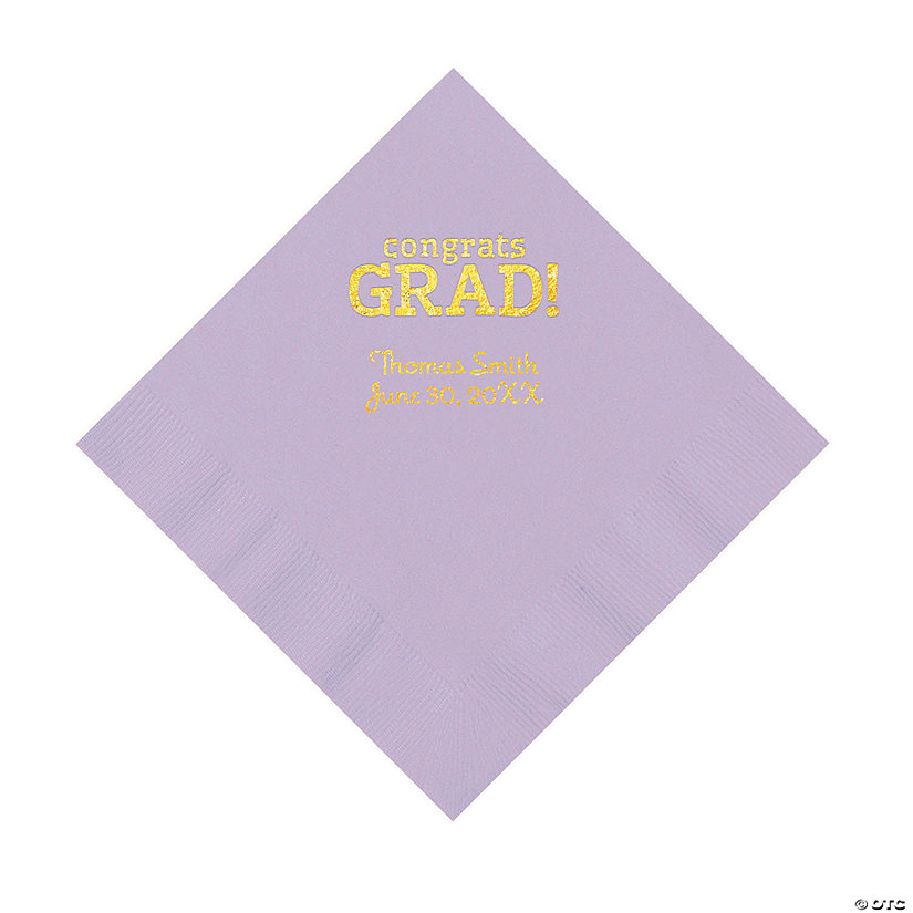 Lilac Congrats Grad Personalized Napkins with Gold Foil - 50 Pc. Luncheon Image