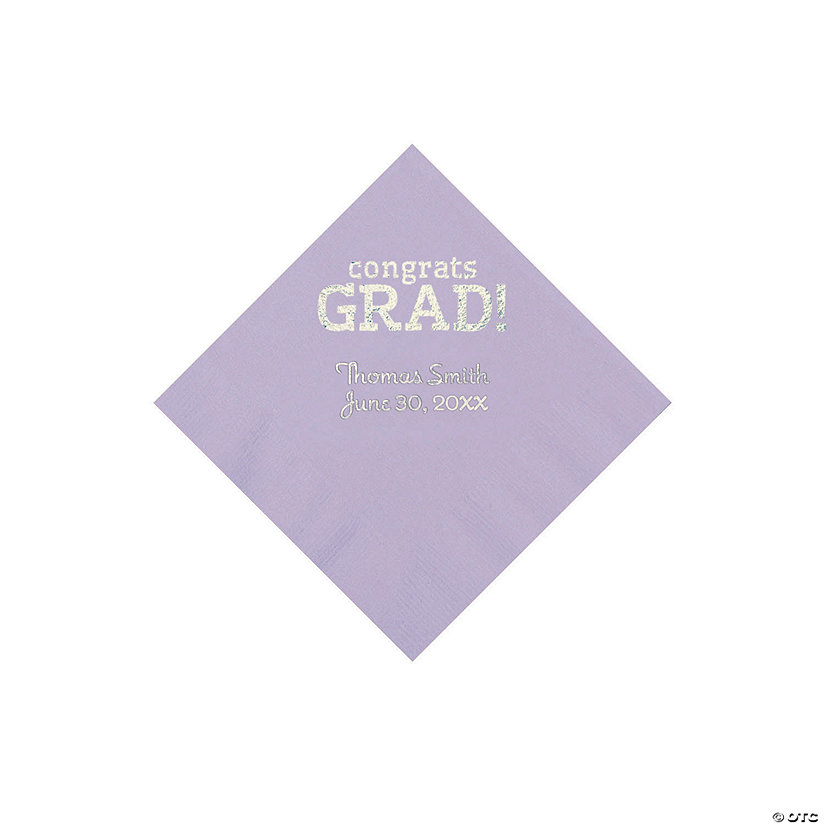 Lilac Congrats Grad Personalized Napkins with Silver Foil - 50 Pc. Beverage Image