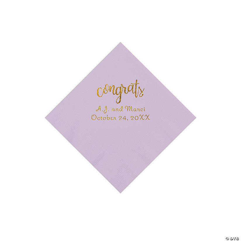 Lilac Congrats Personalized Napkins with Gold Foil - Beverage Image Thumbnail