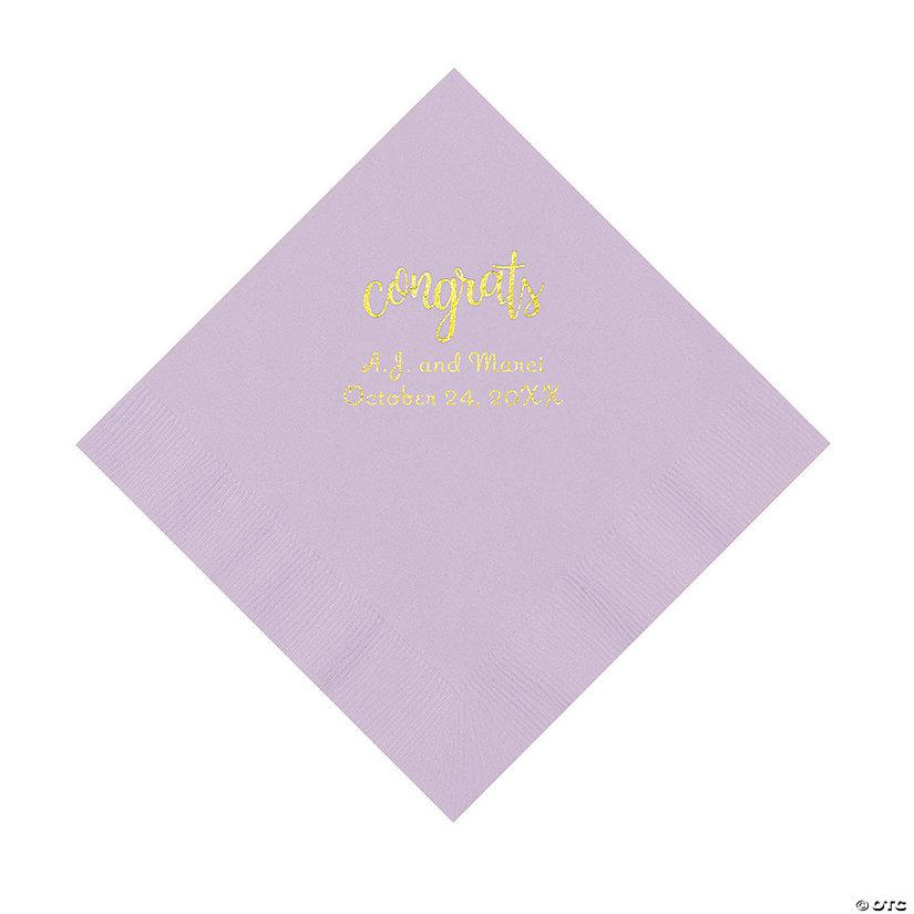 Lilac Congrats Personalized Napkins with Gold Foil - Luncheon Image Thumbnail