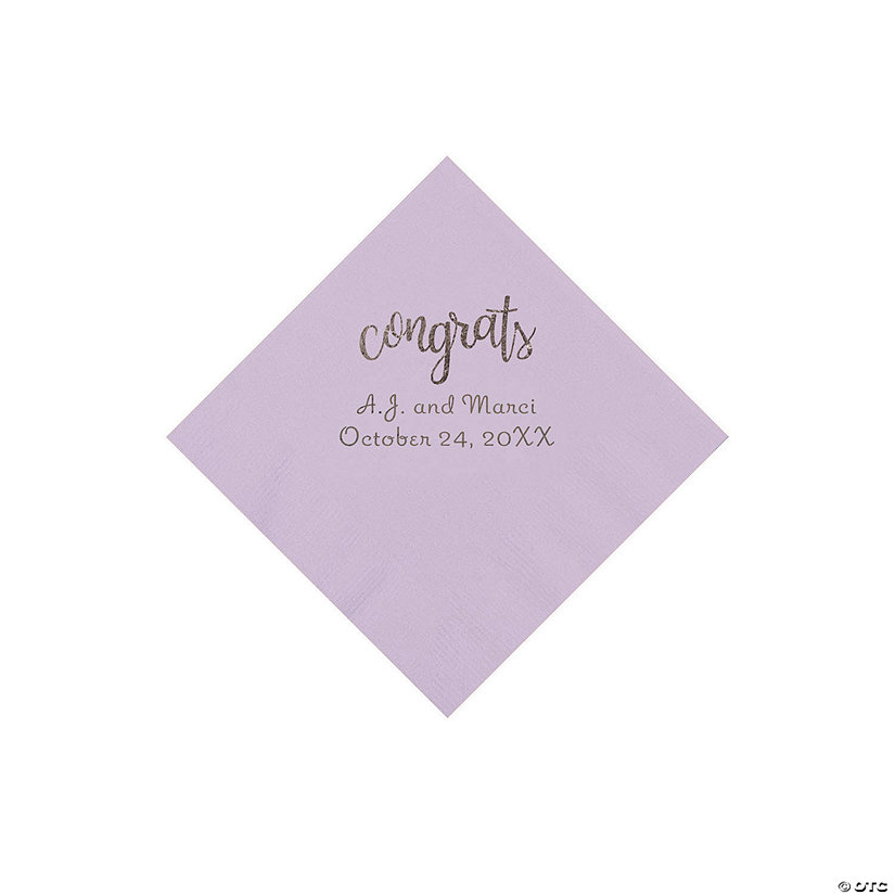 Lilac Congrats Personalized Napkins with Silver Foil - Beverage Image Thumbnail