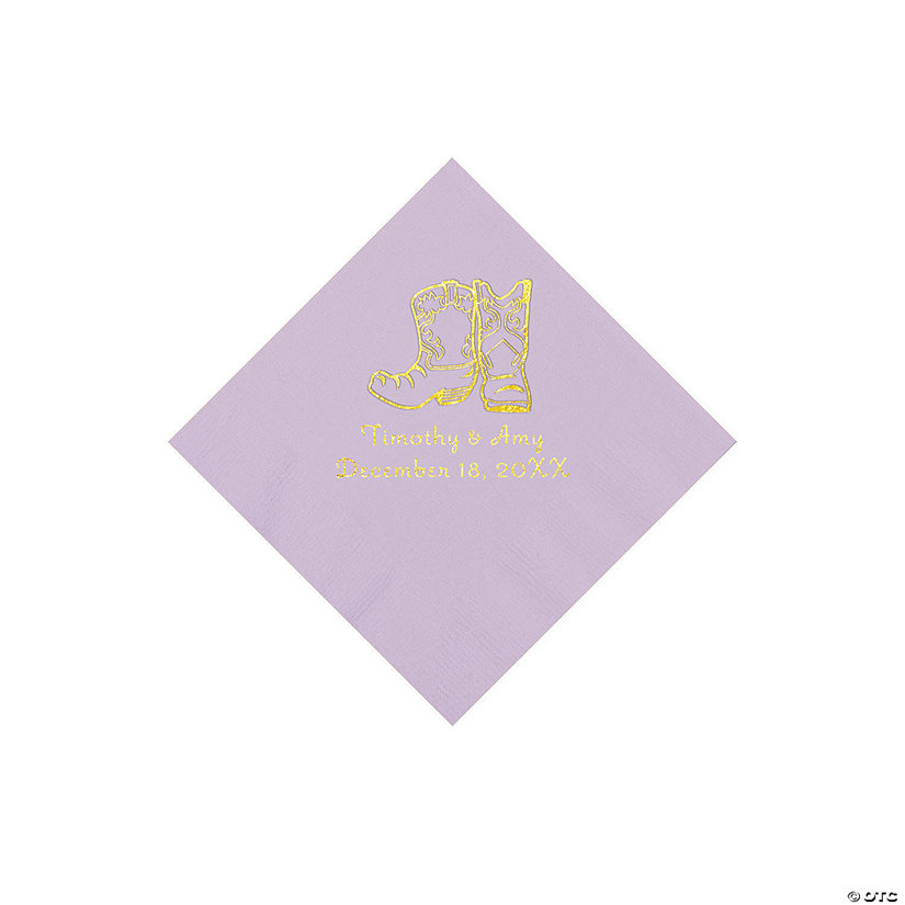 Lilac Cowboy Boots Personalized Napkins with Gold Foil - Beverage Image Thumbnail