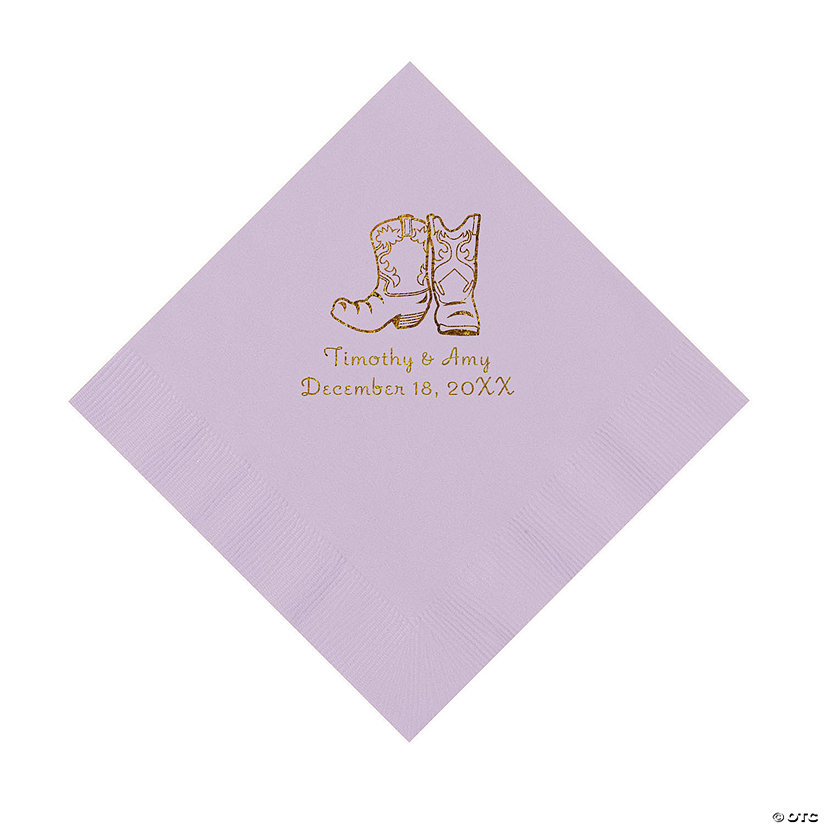 Lilac Cowboy Boots Personalized Napkins with Gold Foil - Luncheon Image Thumbnail